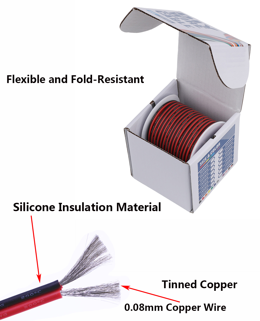 2 دبوس أسود أحمر سيليكون كابل  - مراجعة Wire 22 Gauge Copper وسعره